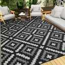 Outdoor Rug 9x12 ft Waterproof, Reversible Outdoor Plastic Straw Rug for Patios Clearance, Outdoor Area Rug Carpet RV Mat for Camping Backyard Deck Porch (Black&white-cross)