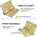VOLUKA 6 Pack Ball Bearing Door Hinges, 3.5''X 3.5'' Stainless Steel Door Hinges, Non Removable Pin Heavy Duty Door Hinges for Exterior & Interior Doors, Smooth and Quiet. (Gold)