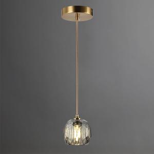 Modern Pendant Lighting, Smoke Crystal Small Pendant Light Fixture for Kitchen Island, Brushed Brass Ceiling Light Single Pendant Light for Dining Room Bathroom