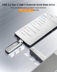 Orlian 256G External Portable SSD USB Solid State Drive, Up to 1000MB/s 3.2 Gen 2 Solid State, Type C + USB A Dual Drive for iPhone15,16/ipad/Mac/Android/Windows Laptops, Silver