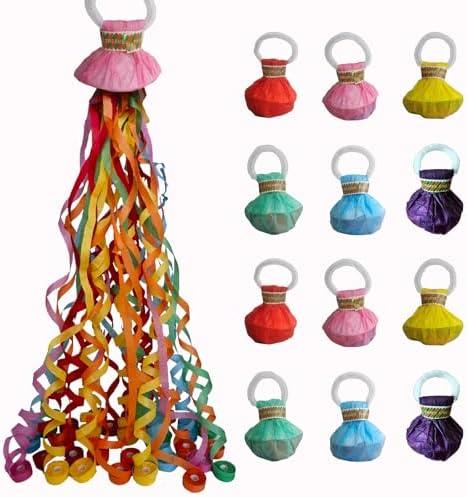 12 Pack Streamer Poppers, 6 Color Mix No Mess Confetti Poppers，Party Poppers No Mess Streamers Easy to Clean Handheld Streamer Cannon，Ideal for Celebrations and Events