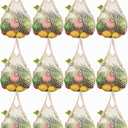 Eccliy 12 Pcs Reusable Mesh Grocery Bags Portable Cotton Produce Containers Washable Net Mesh Tote Bag Handle String Shopping(Beige)