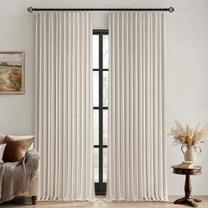 MIULEE Beige Pinch Pleated 100% Blackout Linen Curtains 102 Inch Length 2 Panels Set, Black Out Memory Trained Pleat Curtains Light Blocking Room Darkening Drapes for Bedroom Living Room Window