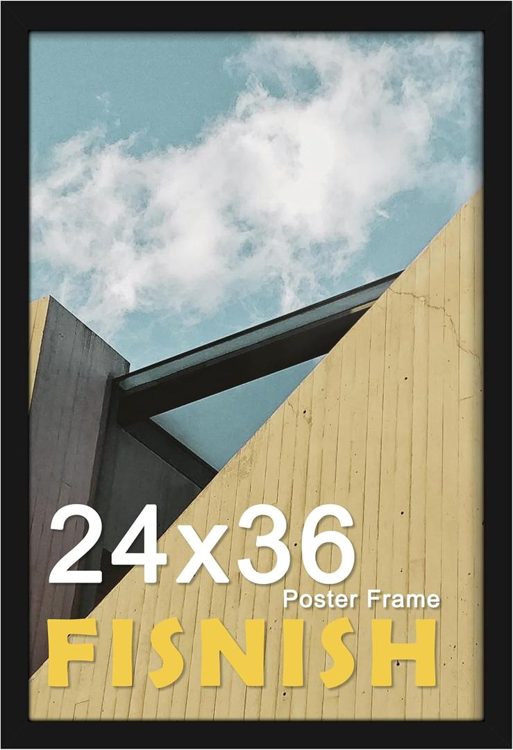 Fisnish 24x36 Poster Frame Black, Poster Frames 24 x 36 inches or 24x36 Picture Frames with HD Plexiglass Durable and Scratch-proof for Horizontal or Vertical Wall Mounting, 1 Pack
