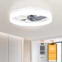 19.7" White Ceiling Fan with Light and Remote, Dimmable, 3000k-6000k 6CCT, 6 Winds Speeds, Flush Mount, Low Profile, Bladeless Ceiling Fan for Bedroom