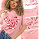 Holiday T-Shirt for Women - Valentines Funny Graphic Tee Crewneck Sleeve Top Print Tops (Pink, L)