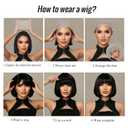 Black Bob Wig With Bangs Short Straight Black Wigs for Women Natural Looking Synthetic Wigs for Daily Cosplay Costume Wig (Black,12 Inch)
