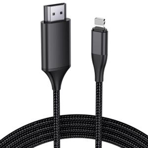 HDMI Cable for iPhone, Upgraded 1080P HDTV HDMI Cable Adapter Connector, Digital AV Video Sync Screen Compatible Converter for iPhone/i-Pad Devices, No Need Power Supply (13.2 ft, Black)