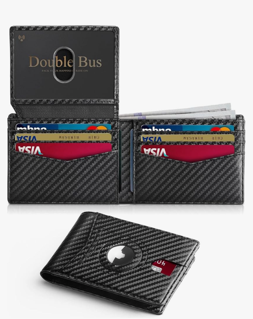 Wallet for Men Slim RFID Blocking Bifold Carbon Fiber,Minimalist Small Compact Front Pocket Credit Card Holder,Thin Mens Leather Wallets Smart Security With 2 ID Windows 1 Cash,Birthday Gifts for Men