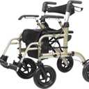 ELENKER All-Terrain 2 in 1 Rollator Walker & Transport Chair, Folding Wheelchair with All 10 Wheels for Seniors, Reversible Backrest & Detachable Footrests, Champagne