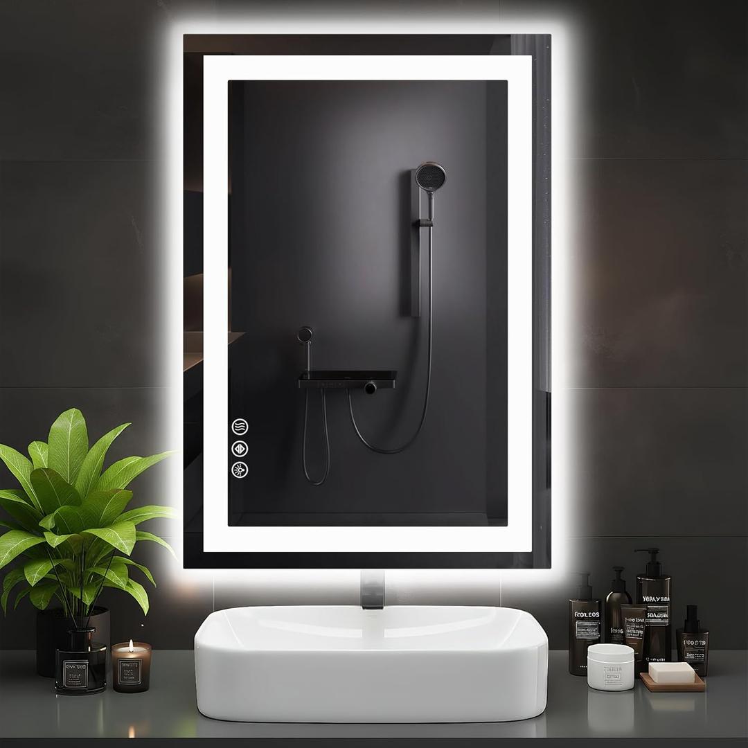DUMOS 24.1"x36.1" LED Bathroom Mirror, Smart Anti-Fog Bathroom Vanity Mirror with Front Light & Backlit, 3 Color Temperatures, Dimmable, Memory Function