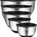 Wildone Mixing Bowls with Airtight Lids, Stainless Steel Nesting Mixing Bowls Set of 5, with Non-slip Silicone Bottoms, Size 8, 5, 3, 2, 1.5 QT, Stackable Design, Great for Mixing and Prepping