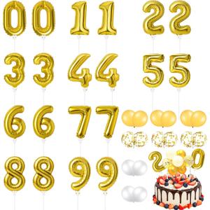 Gejoy 36 Pack 5 Inch Mini Number Balloon Foil Cake Topper Number Avoid Violent Hitting 0-9 Balloons Set with Inflation for Birthday Party Engagement Anniversary Baby Shower Decor(Gold)