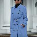Betusline Women's Double Breasted Waterproof Trench Coat Classic Lapel Overcoat with Belt (Blue, M)