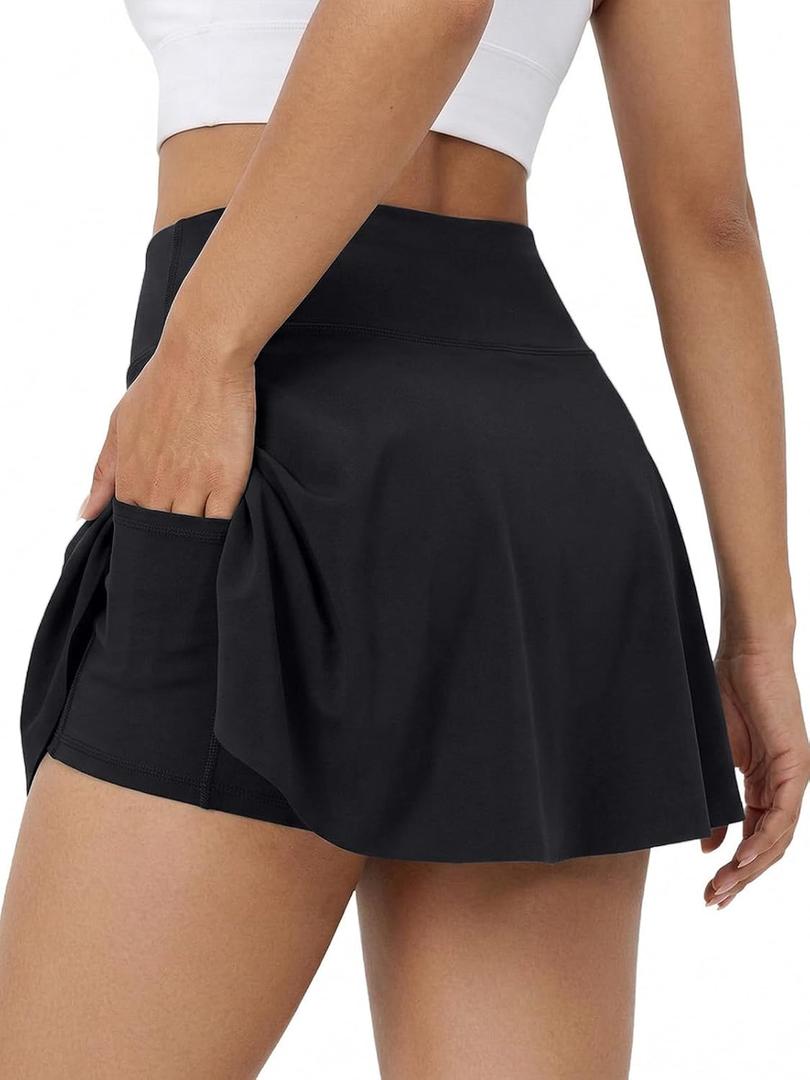 DLOODA Golf Skorts for Women with Pockets Inner Shorts Tennis Skirt High Waisted Athletic Skorts Workout Pickleball (Black, S)