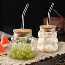 2 Pcs Grape Shape Glass Cups with Bamboo lids and Straws, 12 oz Drinking Glasses Set, Coffee Cups for Water, Tea, Juice, Milk, Beverage, Beer, Cocktails and More