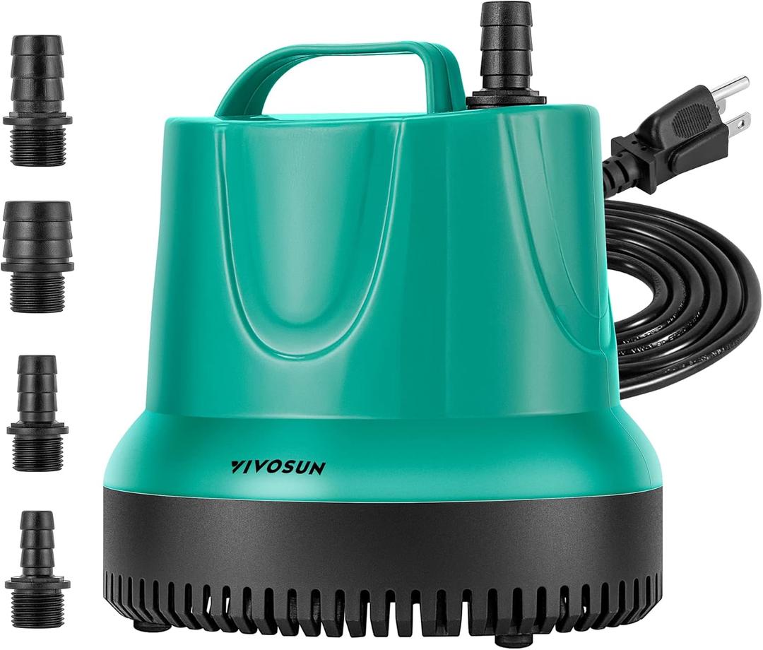 VIVOSUN 850GPH 60W Submersible Pump for Fish Tank, Pond, Aquarium, Hydroponic Systems with 5ft Power Cord
