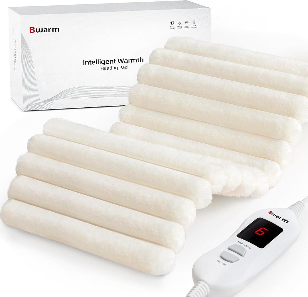 Bwarm Electric Heating Pads for Cramps Shoulder Knee Heated Pad for Back Neck Hot Pad for Arms and Legs Fast Heating with 6 Heating Levels 2 Hours Auto-Off Christmas Gifts for Women (white, 12''24'')