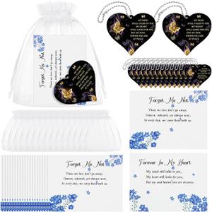 Namalu 100 Sets Funeral Favors Celebration of Life Favors for Guests Bulk Forget Me Not Themed Gifts Funeral Keepsakes with Heart Charms Memorial Prayer Cards Ideas Sympathy Gifts