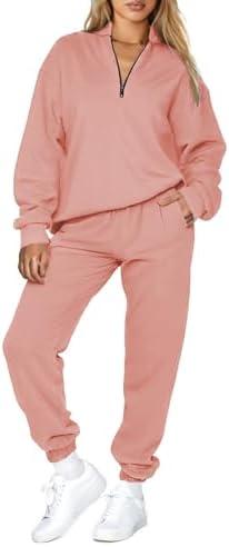 Aleumdr Women 2 Piece Outfits Sweatsuit Oversized Half Zip Pullover Long Sleeve Sweatshirt Jogger Pants Set with Pockets Size S