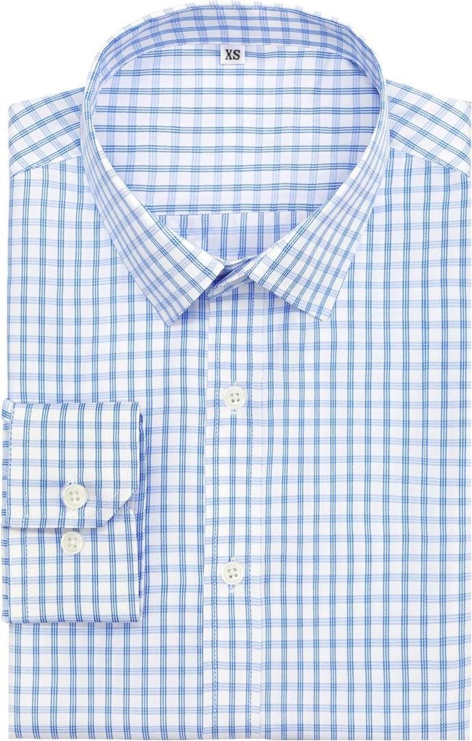 Mens Grade 4 Wrinkle-Resistant Plaid Button-Down Cotton Long Sleeve Regular Fit Gingham Dress Shirts (X-Small, 907_11_light Blue Plaid)
