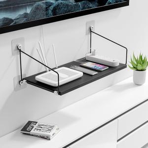 40x20cm Wooden Floating Shelf for Projector/WiFi Router/Game Consoles/Cable Box/DVD No Drill, Shelves for Wall Storage, Wall Mount Floating Shelf for Under TV/Living Room/Bathroom/Bedroom (Wooden,width:40cm -1pcs)