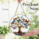 Stained Glass Tree of Life Suncatcher - 7.9" Real Glass Blue Butterfly Leaves Window Hanging, Weatherproof Spiritual Rebirth Decor, Sympathy Memorial Healing Gift for Mom Women