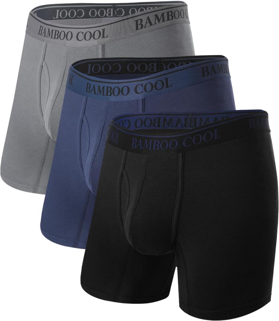 BAMBOO COOL Men's 360 Breathable Mesh Underwear Moisture-Wicking Boxer Briefs Cooling Performance,Multipack (Large, 01-black/Grey/Nay (3 Pack))