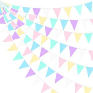 32Ft Macaron Pennant Banner Fabric Pastel Triangle Flag Rainbow Colored Bunting Garland for Rainbow Theme Kids Girls Birthday Baby Shower Ice Cream Wedding Party Outdoor Garden Hanging Decorations