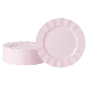 72 Pack Pink Plastic Plates, 10" Disposable Wave Edge Dinner Plates Elegant Heavy Duty Serving Dishes for Party, Wedding, Thanksgiving, Christmas, Pink