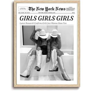 Girls Wanna Have Fun Newspaper OAK Framed Wall Art 16x20 inch