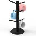 Black Coffee Mug Holder, Non-Slip Cup Tree With 6 Hooks for Counter, Rack (Black)