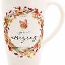 Pavilion Gift Company - You Are Amazing 17-ounce Cup, Floral Pattern Coffee Mug, Butterfly Coffee Cup, Spring Summer Kitchen Ideas, Inspirational Gifts Microwave & Dishwasher Safe, 1 Count, Cream