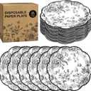 Kochorie 100 Pieces Black Flower Paper Plates 7 Inches Disposable Floral Paper Plates Scalloped Black Chinoiserie Vintage Flower Dessert Plate for Wedding Birthday Holiday Party Decor Supplies