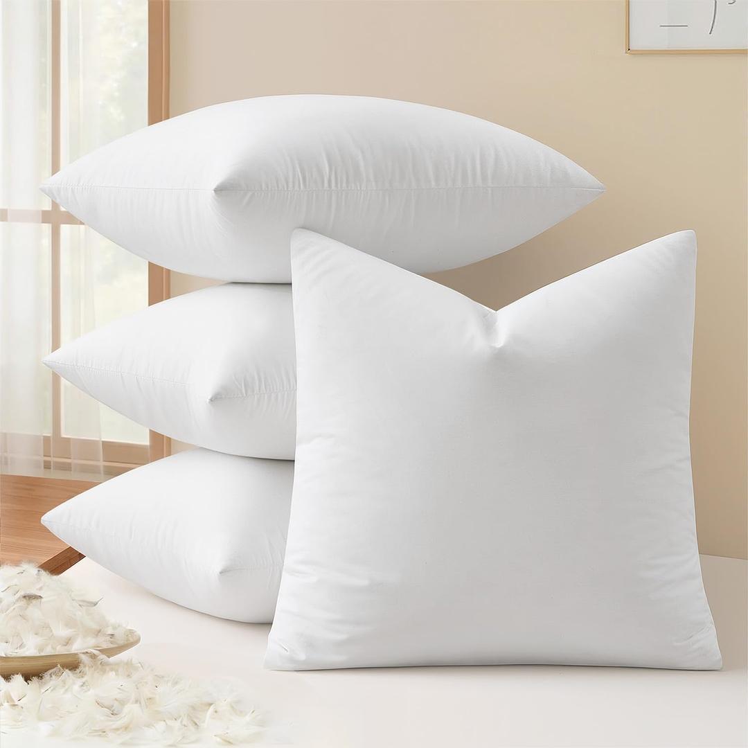 MIULEE Pack of 4 26x26 Euro Pillow Inserts, Premium Feather and Down Decorative Throw Pillows, Fluffy and Choppable, Cotton Fabric for Sofa Bed Couch