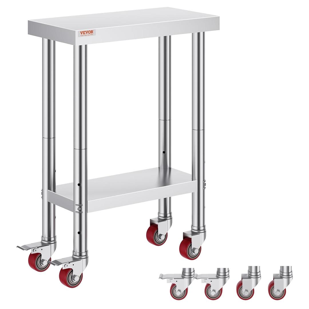 Vevor Stainless Steel Work Table with Wheels 24 x 12 x 32 Inch Prep Table with 4 Casters Heavy Duty Work Table for Commercial Kitchen Restaurant Business : Industrial & Scientific