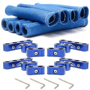 LEDAUT Blue 8Cyl Spark Plug Heat Shield Protector and 12pc Engine Separator Insulating Fire Sleeve Spark Plug Wire Protector with Divider Suit for 8mm 9mm 10mm
