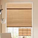 LUCKUP Cordless Bamboo Roman Blinds Shades for Indoor Windows-Blackout Room Darkening Roman Blinds with 6" Valance Cover Enhanced Privacy, 34" W x 64" H (Privacy-carbonized Color)