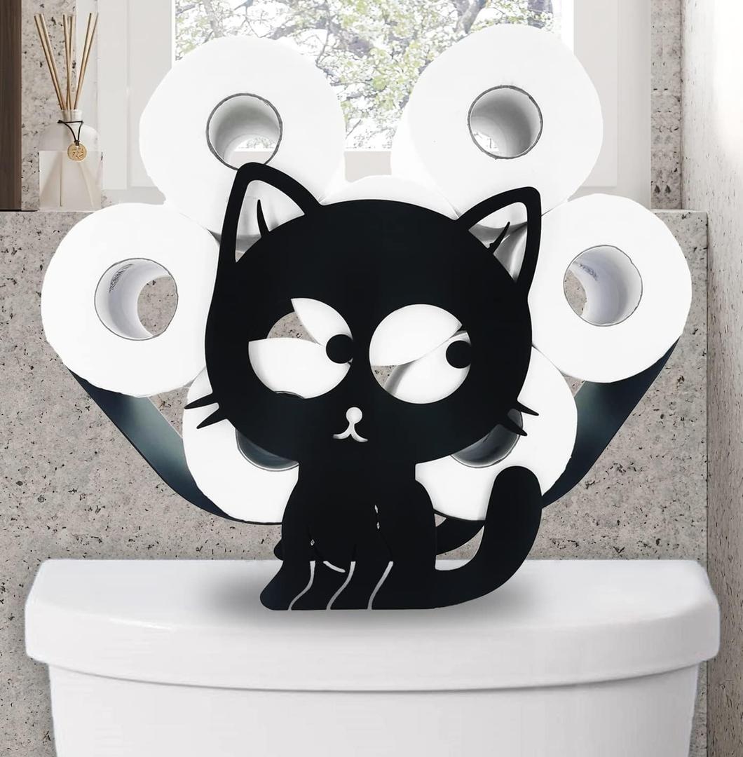 Black Cat Metal Paper Holders,Funny Animals Paper Storage Holders Stand for Indoor Bathrooms Kitchen,Novelty FreeStanding Toilet Rolls Storage Fit 8 Rolls (Cat 14.3"lx4.7"wx9.4"h)