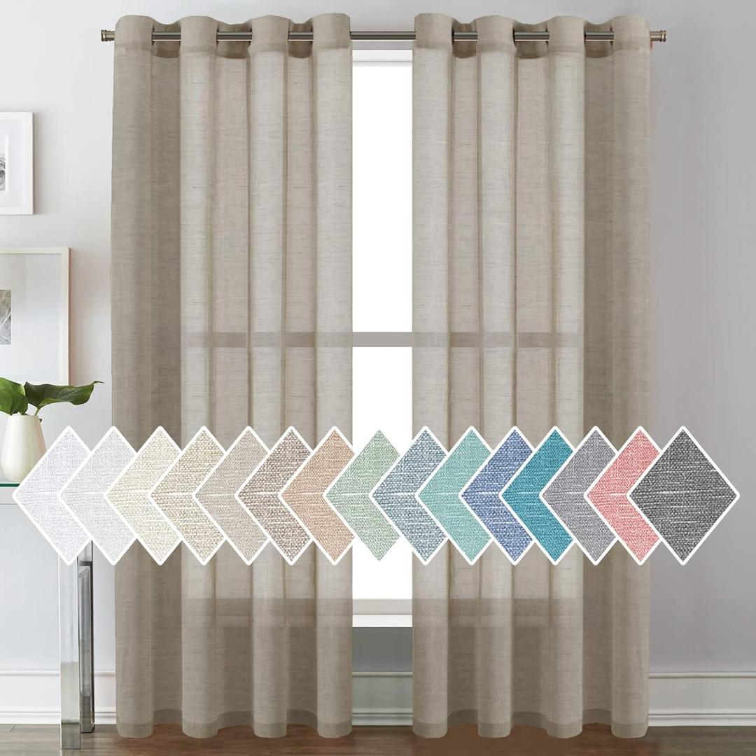 H.VERSAILTEX Linen Curtains Flax Linen Blended Curtain Panels for Living Room/Bedroom Semi Sheer Privacy Curtains 84 inch Length 2 Panels Set Nickel Grommet Window Drapes (52" W x 84" L, Taupe)
