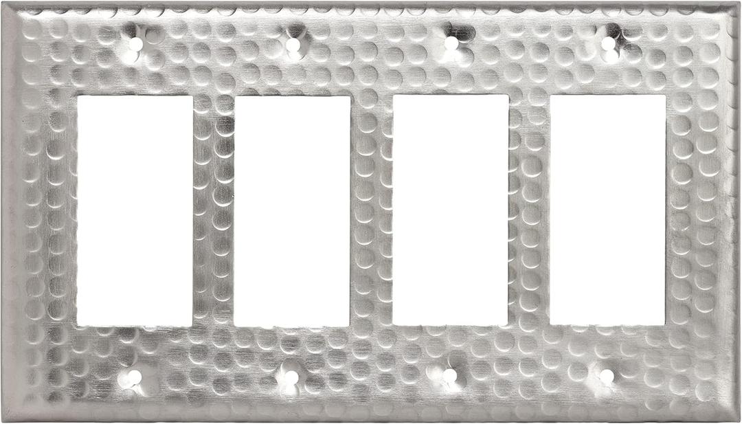 Monarch Abode Rocker Light Switch Cover Plate  4-Gang Brushed Nickel Decorator Wall Plates, Hand Hammered Decorative Outlet Covers Wall Plates for Receptacle, GFCI Electric Outlet Cover, Pack of 1