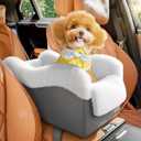 Portable Small Dog Seat for Car, Luxury Center Console Dog Car Seat Booster with Safety Tethers, Anti-Collapse Pet Travel Carseat for SUV, Truck (Dark Grey/White)