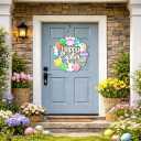 Easter Front Door Decoration Hanging Wreath with Bunny & Colorful Eggs, Spring Seasonal Wall Decor for Porch, Entryway, Indoor & Outdoor Home Decoration