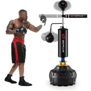 Goplus Boxing Speed Trainer, Freestanding Punching Bag 360 Spinning Bar with 2 Reflex Speed Balls, Shock Absorbers, Fillable Base, Height Adjustable Boxing Training Equipment for Teens Adults