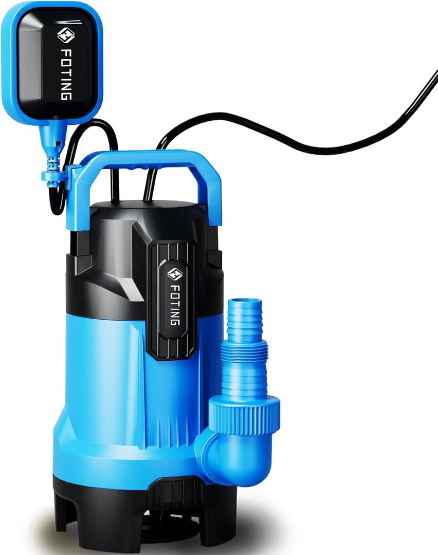 FOTING 2025Upgraded Automatic Sump Pump, 1.5HP 6300GPH Sweage Pump for Basement & Pool Draining, Submersible Water Pump with Float Switch, Sealed Thermoplastic for Puddle Pool Tub Pond