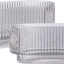 MARTAGE Ribbed Glass Vases, Clear Vases for Flowers Set of 2, Glass Vase for Centerpieces, Rectangle Vase for Living Room, Bedroom, Kitchen, Dining Table, Shelf, Wedding