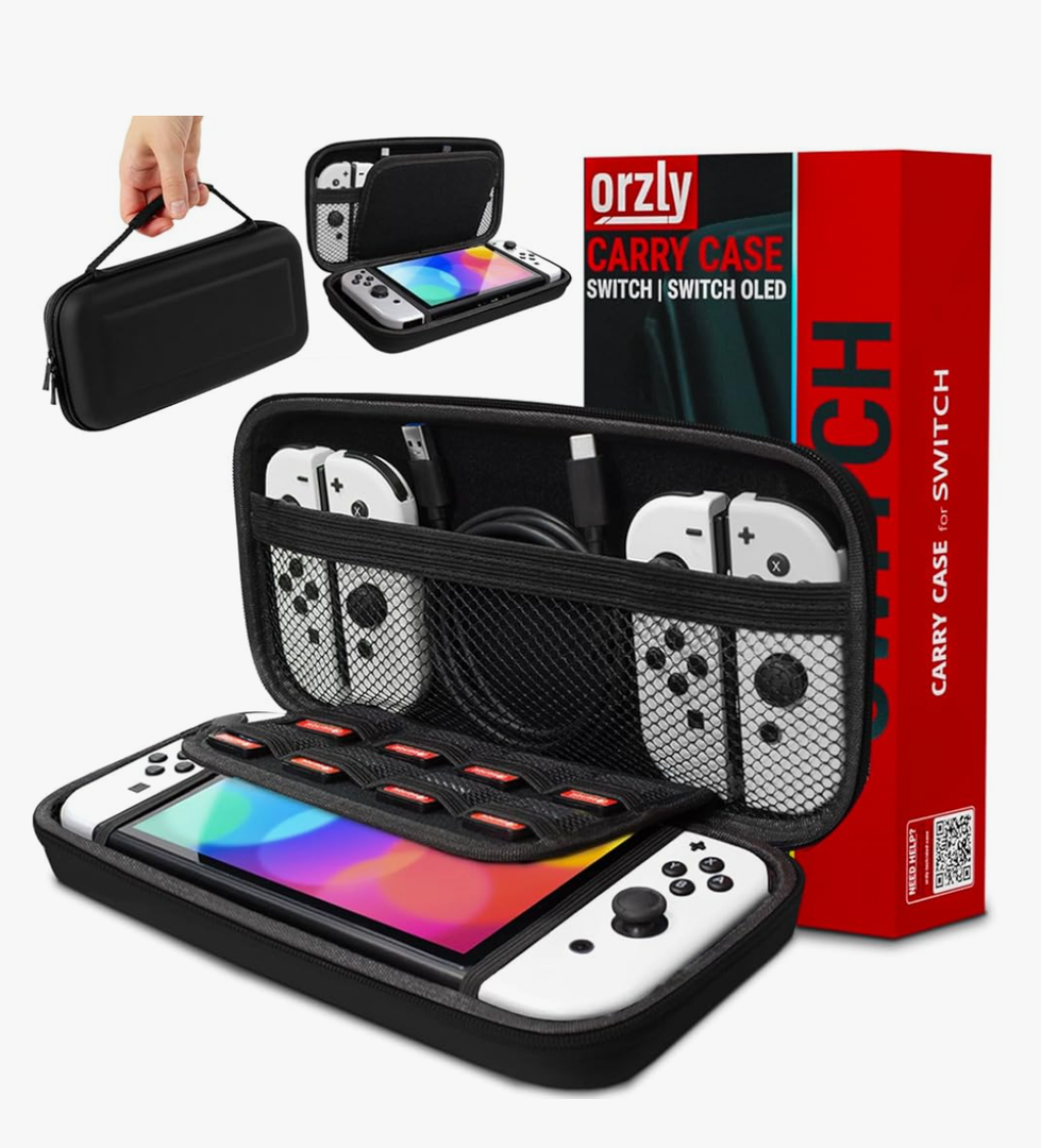 Orzly Carry Case Compatible with Nintendo Switch and New Switch OLED Console -Protective Hard Portable Travel Carry Case Shell Pouch with Pockets for Accessories and Games