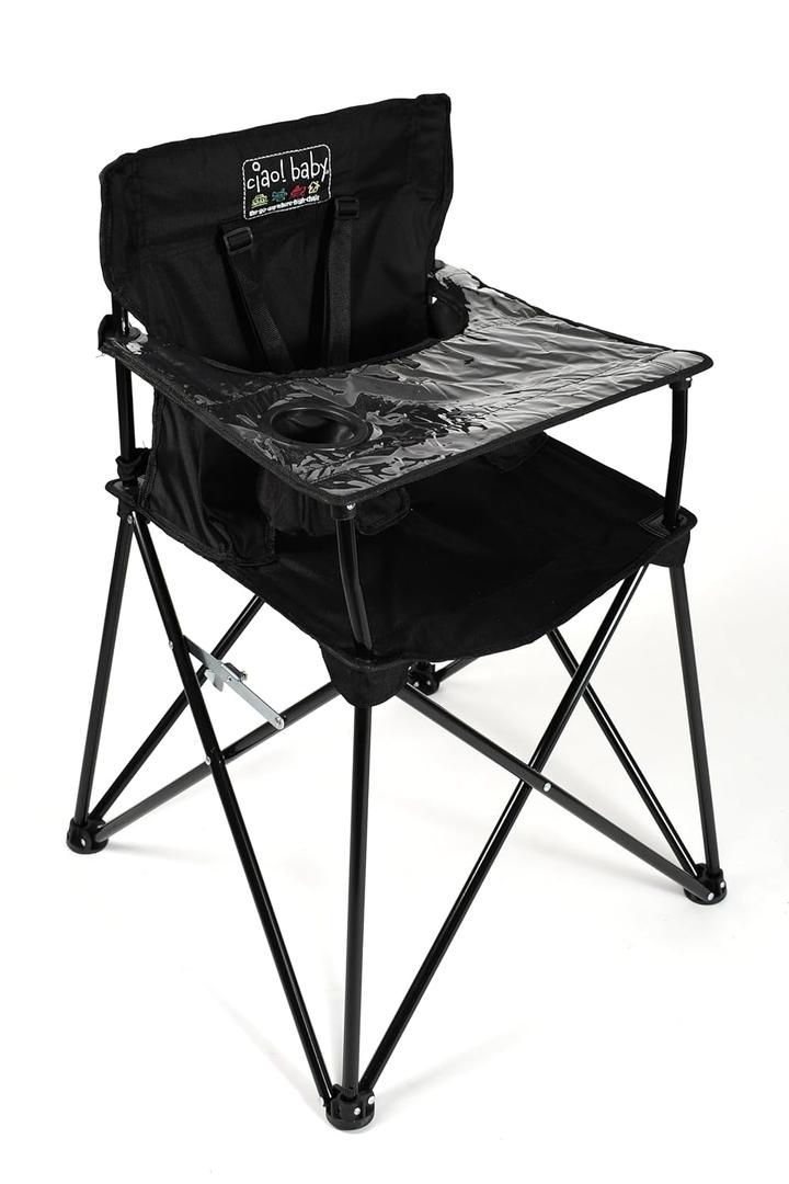 ciao! baby Portable High Chair for Babies and Toddlers, Compact Folding Travel High Chair with Carry Bag for Outdoor Camping, Picnics, Beach Days, and More (Black)