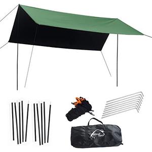 Wind Tour Portable Multifunctional Outdoor Camping Traveling Awning Backpacking Tarp Sunshade Lightweight UV Protection and PU 3000mm Waterproof Rain Fly Tarp Shelter (118 * 118 inches)