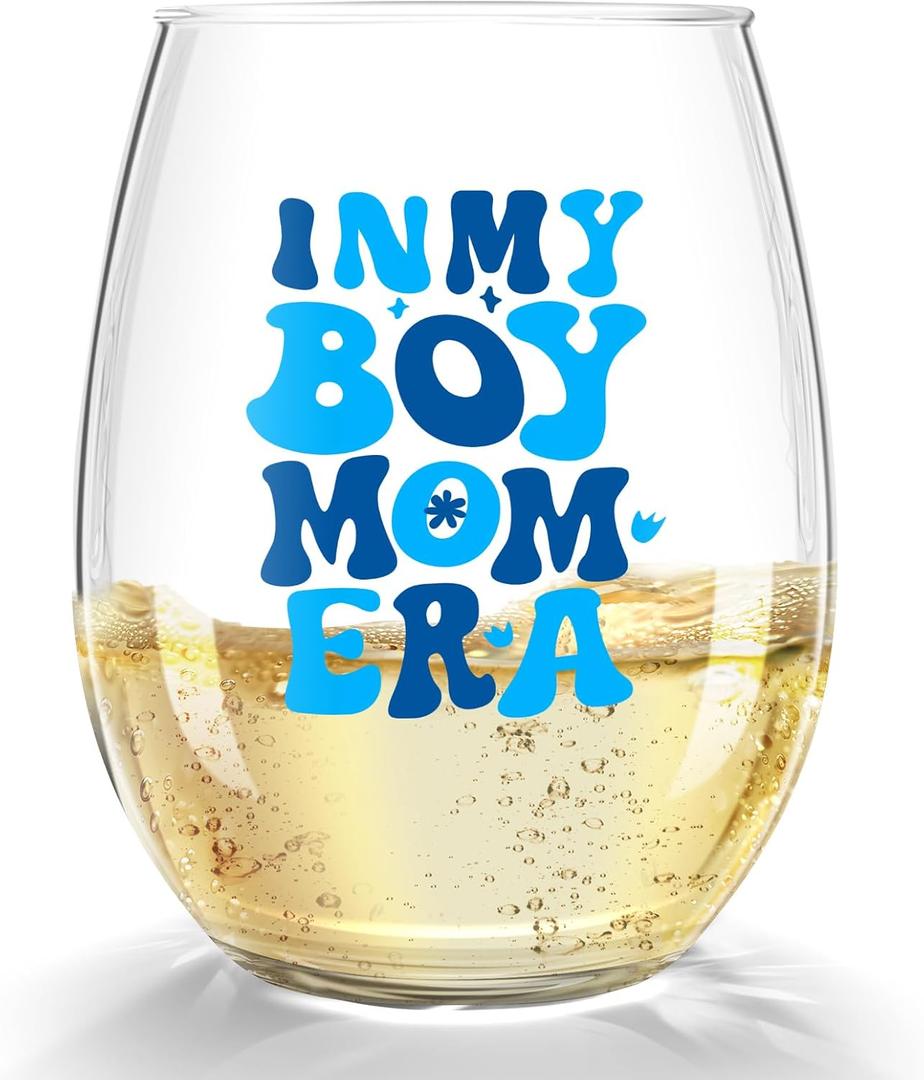 Boy Mom Gifts Wine Glass - Mothers Day Birthday Christmas Gifts for Boy Mama, Moms to be, Pregnant New Mom, Expecting Mother, First Time Mommy